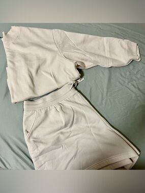 Plus size a new day off white cream ivory crewneck & shorts set 2X
